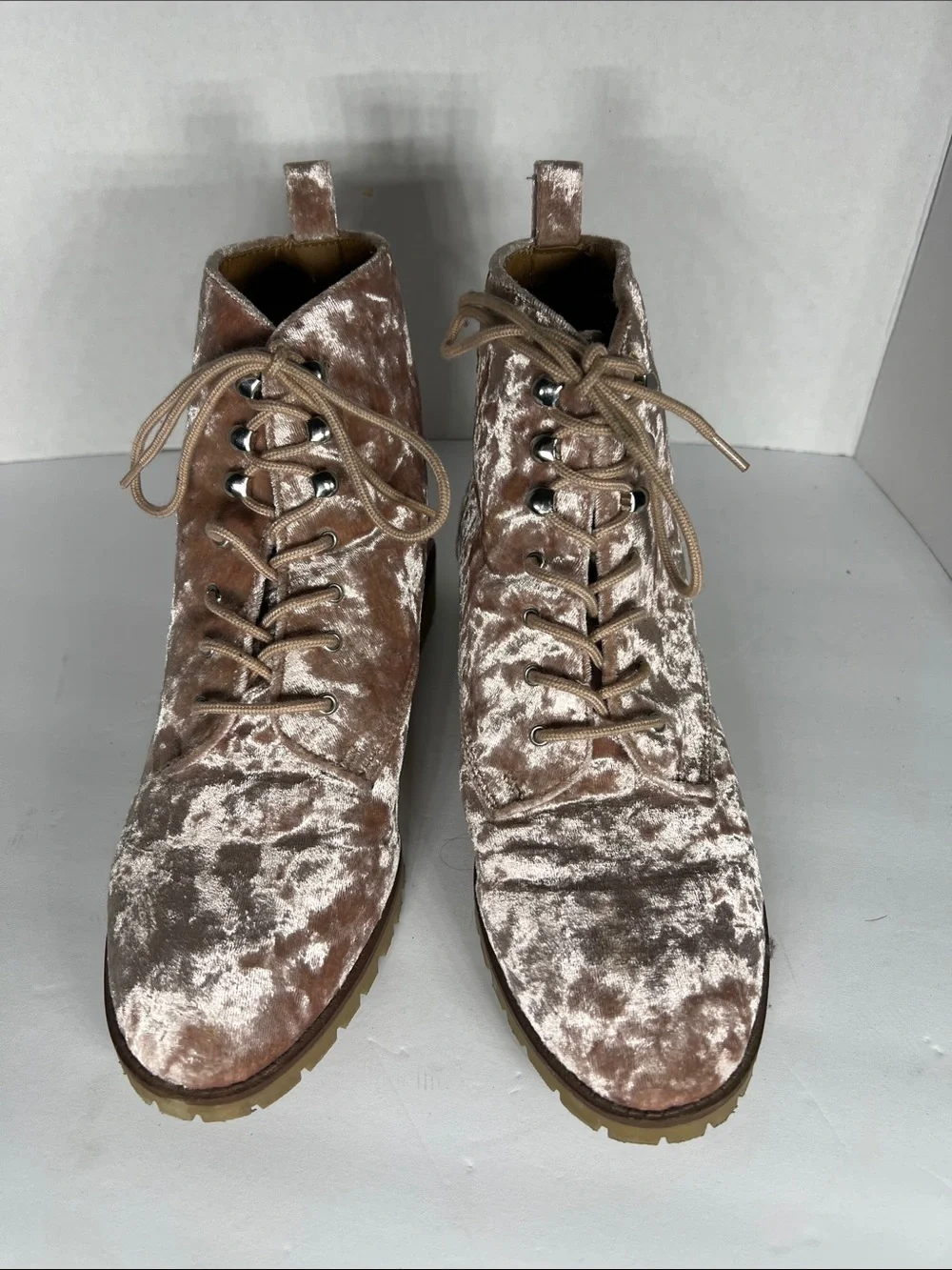 Qupid Women’s Velvet Boots in Blush Pink